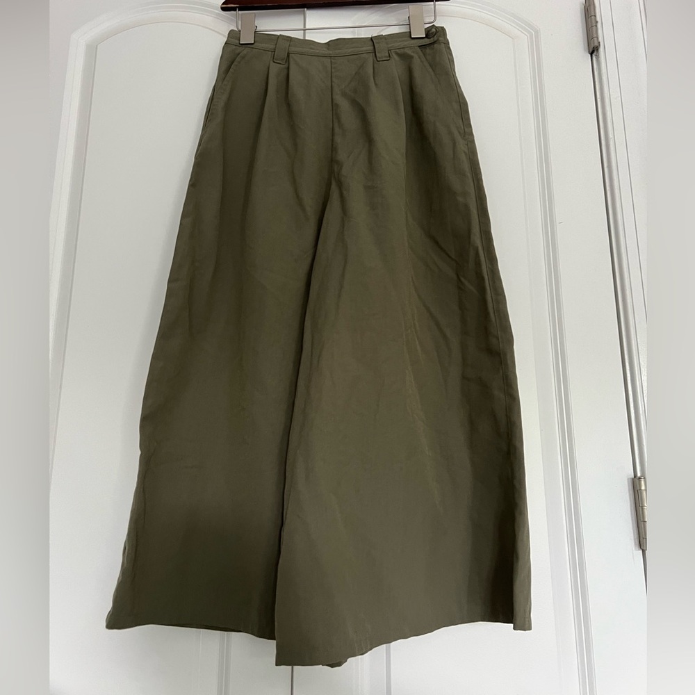 TravelSmith Vintage Y2K Boho Khaki Army Green Wide-Leg Cropped Culotte Pant Sz 4